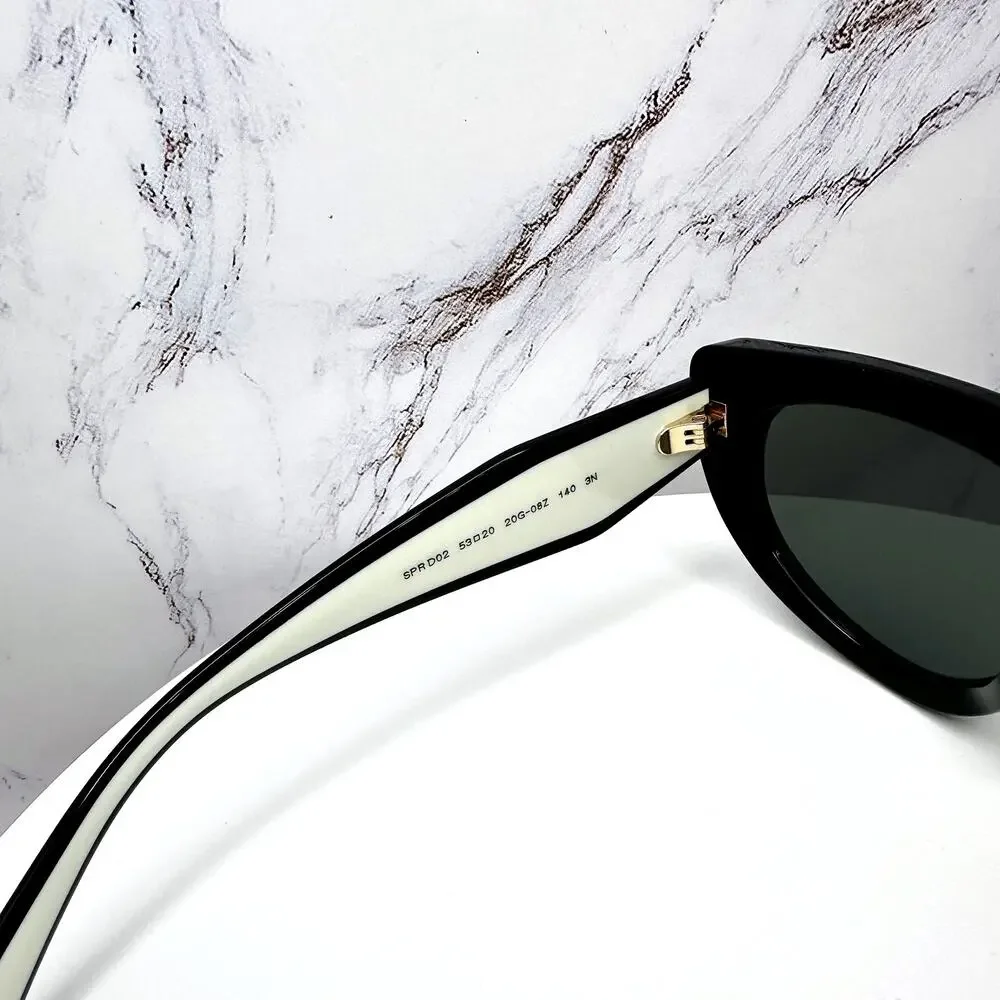 New PRADA Sunglasses Black White Talc Gold Symbole Oval Cat Eye Womens - Picture 9 of 16